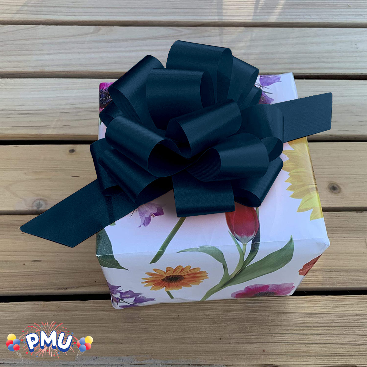 PMU Pull String Bows - Gift Bows for Wedding, Birthdays & Anniversaries -  Ribbon Bows for Flowers & Basket Decoration - Large Bow for Gift Wrapping -  5 Inch 20 Loops Navy - Pkg/6 